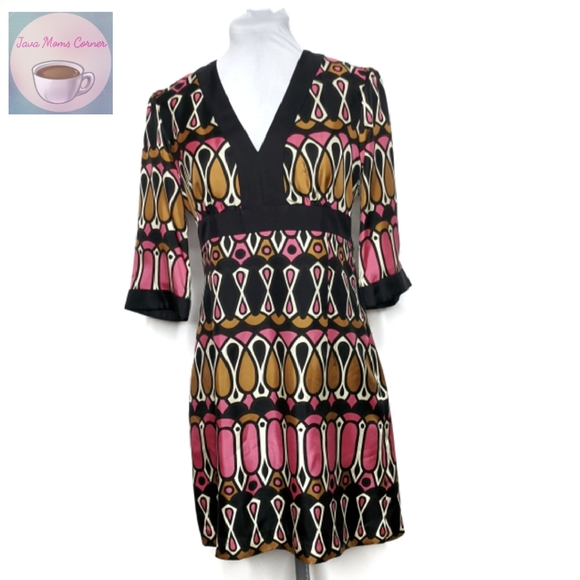 Milly Dresses & Skirts - Milly Retro Mod Print Silk Sheath Dress Black Pink
